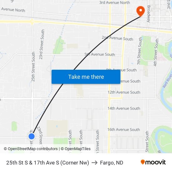 25th St S & 17th Ave S (Corner Nw) to Fargo, ND map