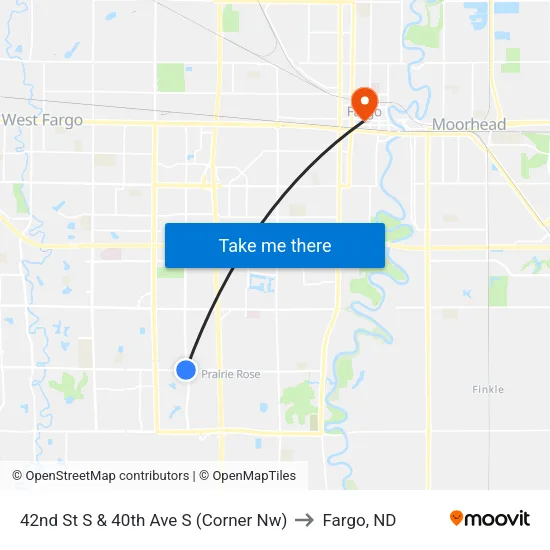 42nd St S & 40th Ave S (Corner Nw) to Fargo, ND map