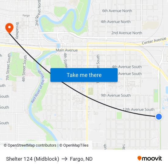 Shelter 124 (Midblock) to Fargo, ND map