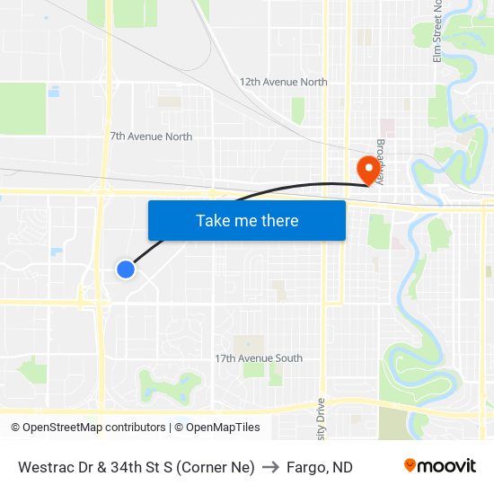 Westrac Dr & 34th St S (Corner Ne) to Fargo, ND map