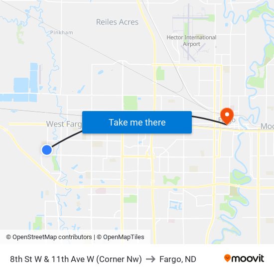 8th St W & 11th Ave W (Corner Nw) to Fargo, ND map