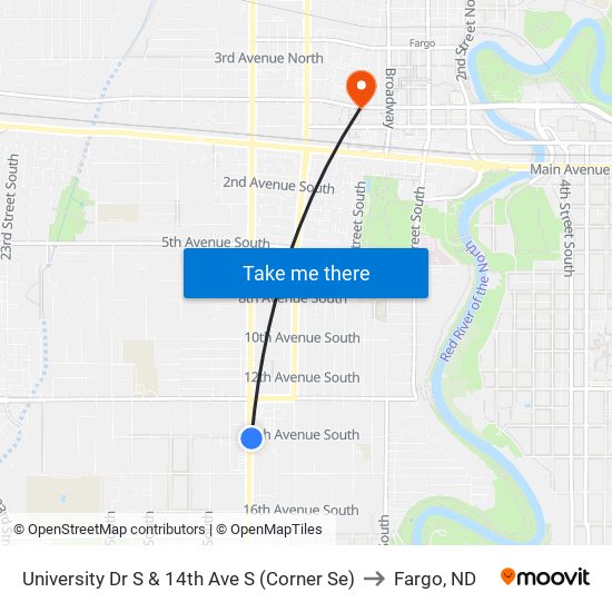 University Dr S & 14th Ave S (Corner Se) to Fargo, ND map