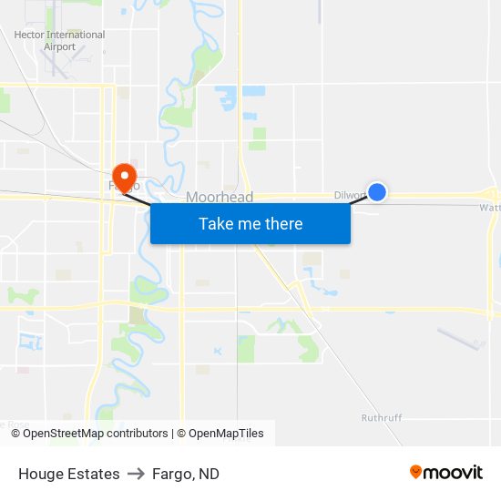 Houge Estates to Fargo, ND map