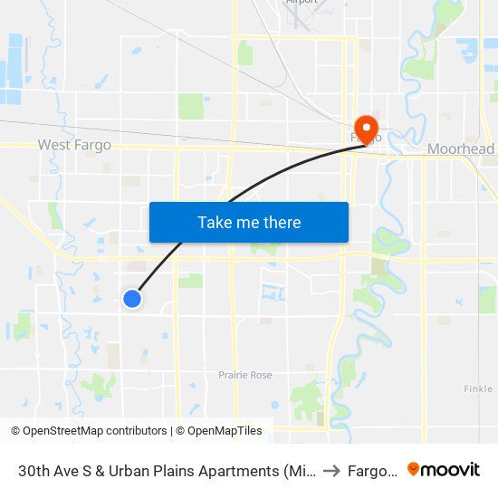 30th Ave S & Urban Plains Apartments (Midblock North) to Fargo, ND map