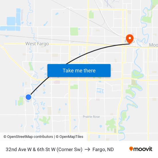 32nd Ave W & 6th St W (Corner Sw) to Fargo, ND map