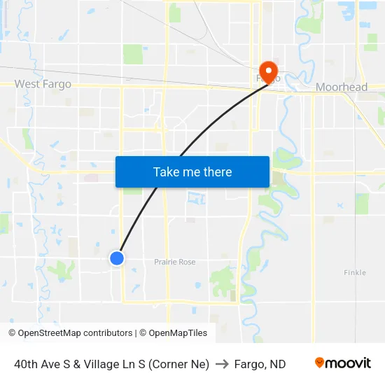 40th Ave S & Village Ln S (Corner Ne) to Fargo, ND map