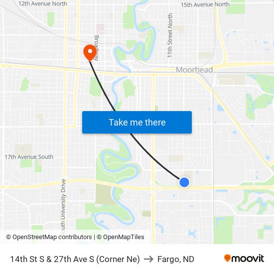 14th St S & 27th Ave S (Corner Ne) to Fargo, ND map