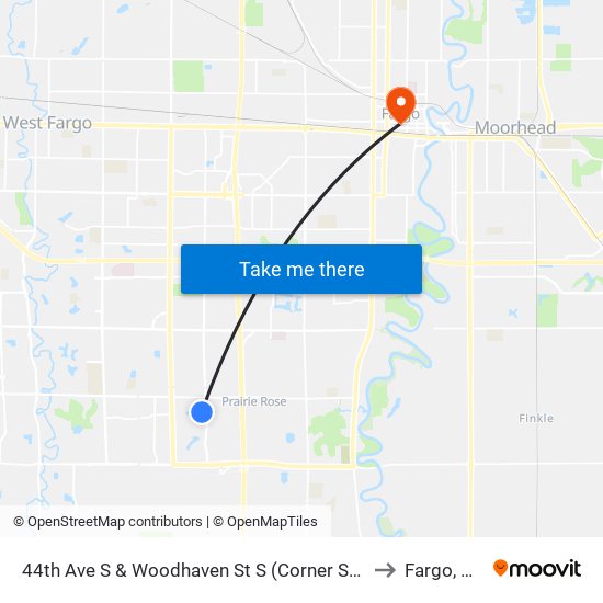 44th Ave S & Woodhaven St S (Corner Sw) to Fargo, ND map