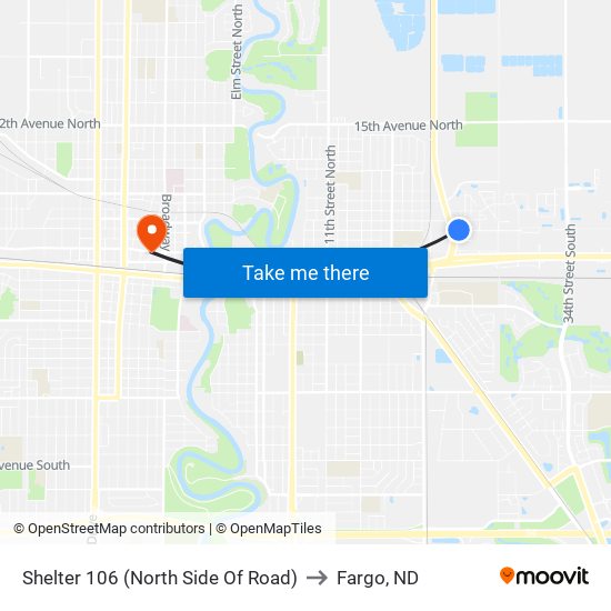 Shelter 106 (North Side Of Road) to Fargo, ND map