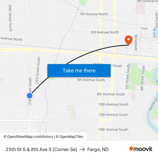 25th St S & 8th Ave S (Corner Se) to Fargo, ND map