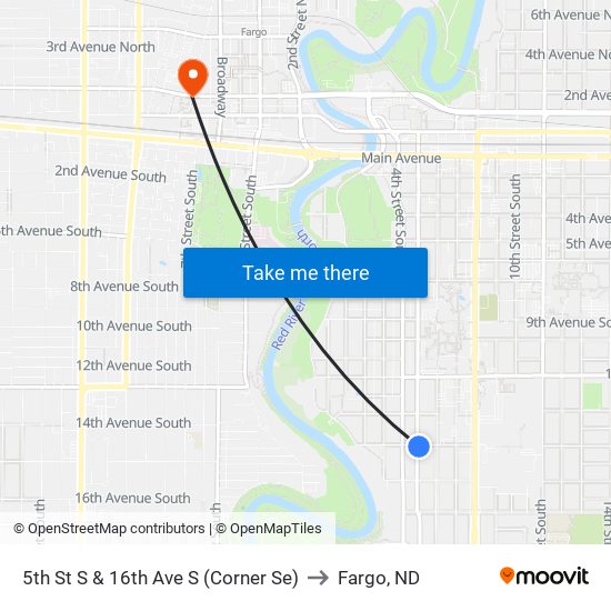 5th St S & 16th Ave S (Corner Se) to Fargo, ND map