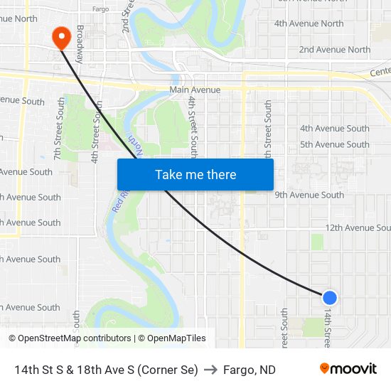 14th St S & 18th Ave S (Corner Se) to Fargo, ND map