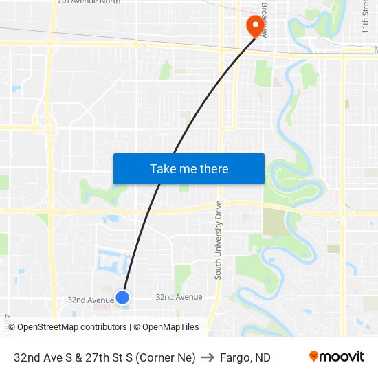 32nd Ave S & 27th St S (Corner Ne) to Fargo, ND map