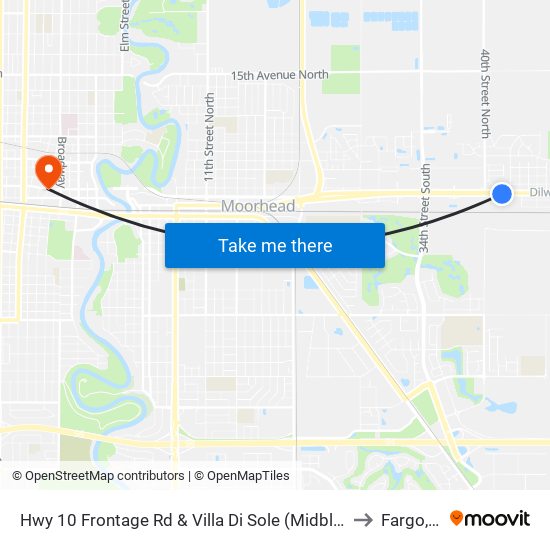 Hwy 10 Frontage Rd & Villa Di Sole (Midblock North) to Fargo, ND map