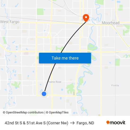 42nd St S & 51st Ave S (Corner Nw) to Fargo, ND map