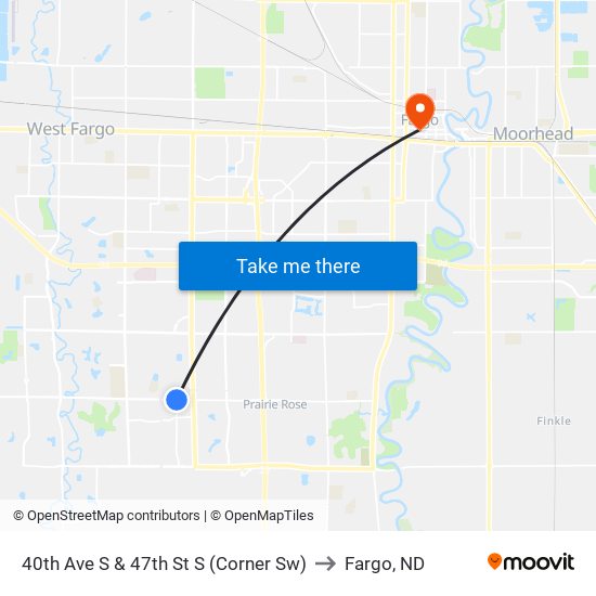 40th Ave S & 47th St S (Corner Sw) to Fargo, ND map