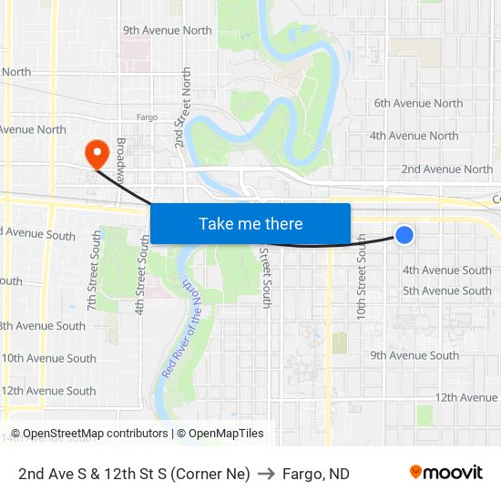 2nd Ave S & 12th St S (Corner Ne) to Fargo, ND map