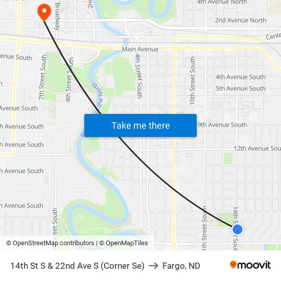 14th St S & 22nd Ave S (Corner Se) to Fargo, ND map