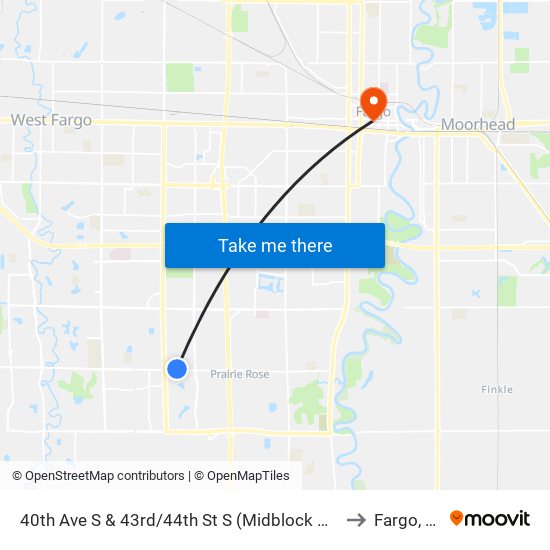 40th Ave S & 43rd/44th St S (Midblock North) to Fargo, ND map