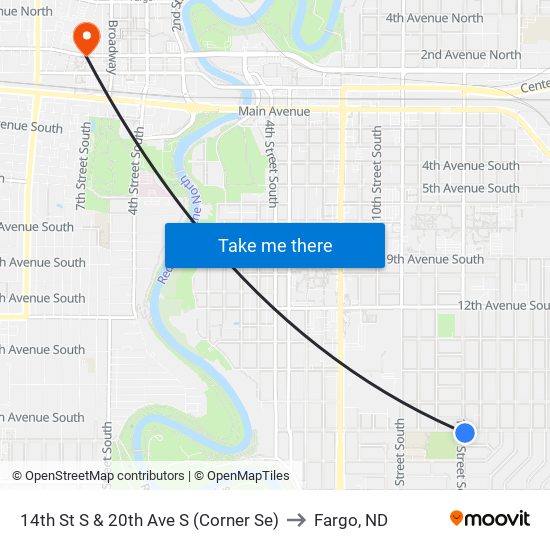 14th St S & 20th Ave S (Corner Se) to Fargo, ND map