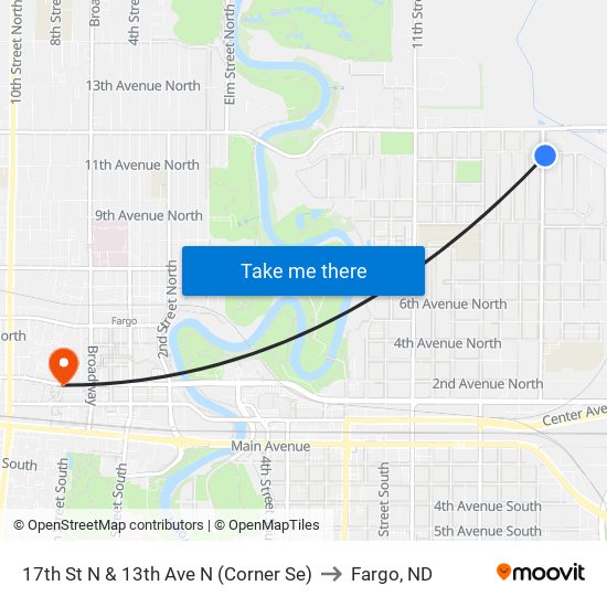 17th St N & 13th Ave N (Corner Se) to Fargo, ND map