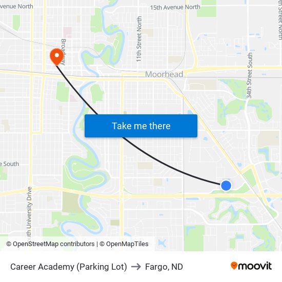 Career Academy (Parking Lot) to Fargo, ND map