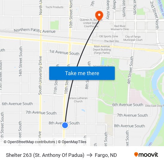 Shelter 263 (St. Anthony Of Padua) to Fargo, ND map