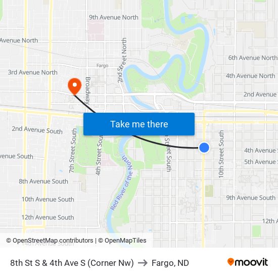 8th St S & 4th Ave S (Corner Nw) to Fargo, ND map