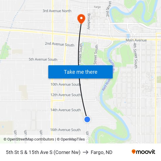 5th St S & 15th Ave S (Corner Nw) to Fargo, ND map