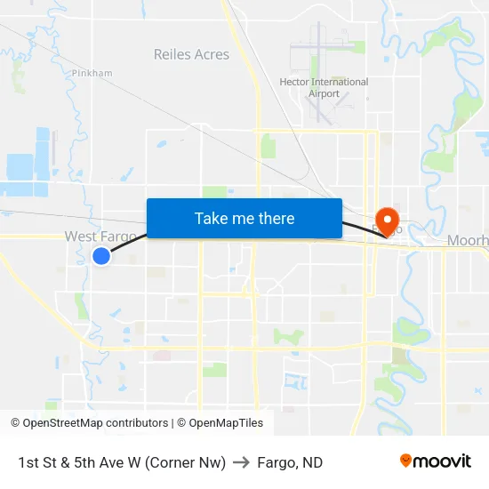1st St & 5th Ave W (Corner Nw) to Fargo, ND map