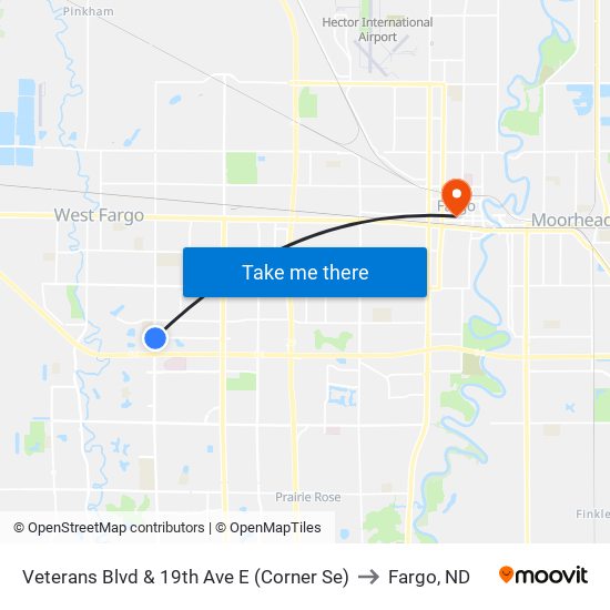 Veterans Blvd & 19th Ave E (Corner Se) to Fargo, ND map