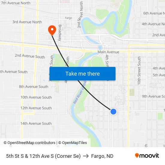 5th St S & 12th Ave S (Corner Se) to Fargo, ND map