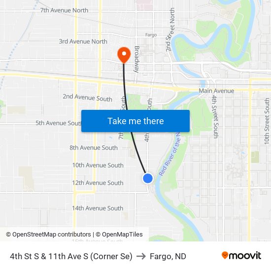 4th St S & 11th Ave S (Corner Se) to Fargo, ND map