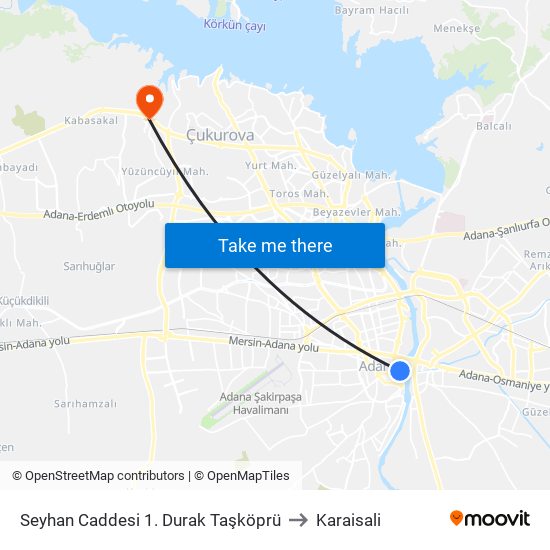 Seyhan Caddesi 1. Durak Taşköprü to Karaisali map