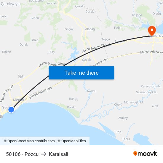 50106 - Pozcu to Karaisali map