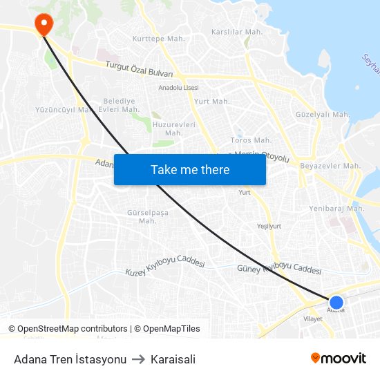 Adana Tren İstasyonu to Karaisali map