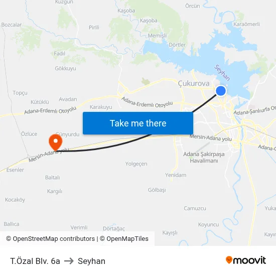 T.Özal Blv. 6a to Seyhan map