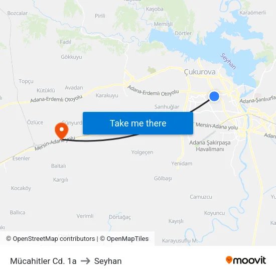 Mücahitler Cd. 1a to Seyhan map