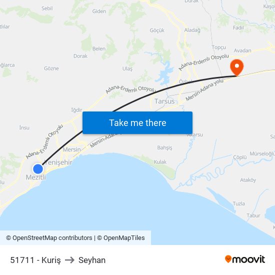 51711 - Kuriş to Seyhan map