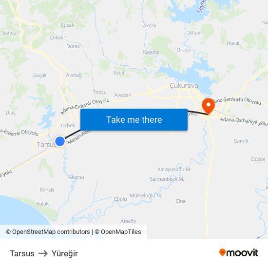 Tarsus to Yüreğir map