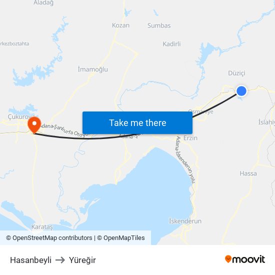 Hasanbeyli to Yüreğir map