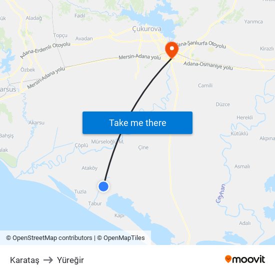 Karataş to Yüreğir map
