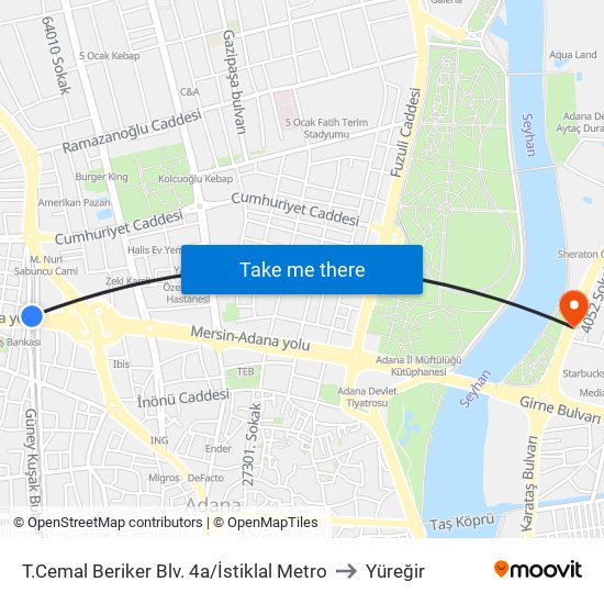 T.Cemal Beriker Blv. 4a/İstiklal Metro to Yüreğir map