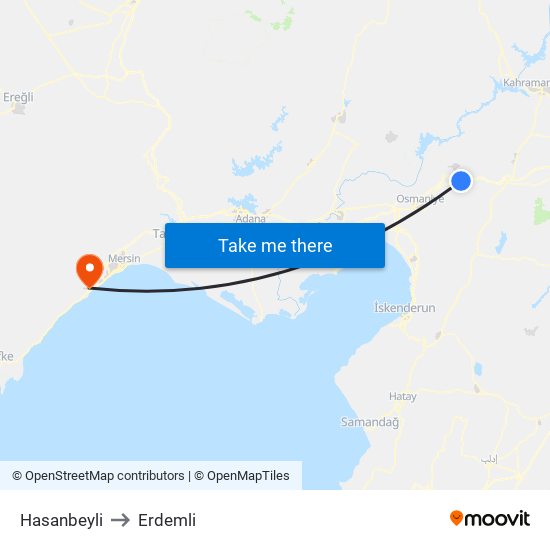 Hasanbeyli to Erdemli map