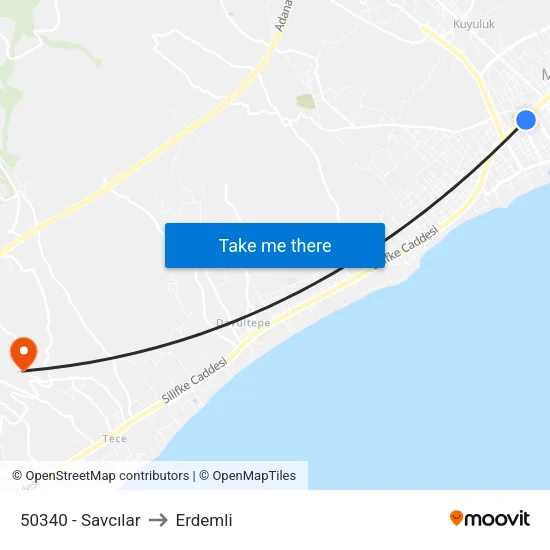 50340 - Savcılar to Erdemli map