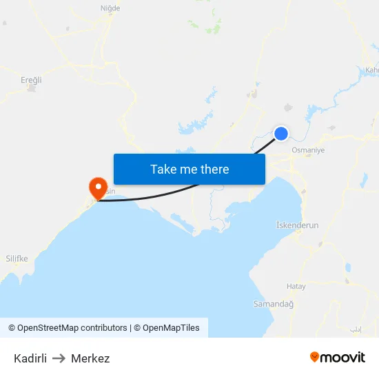 Kadirli to Merkez map