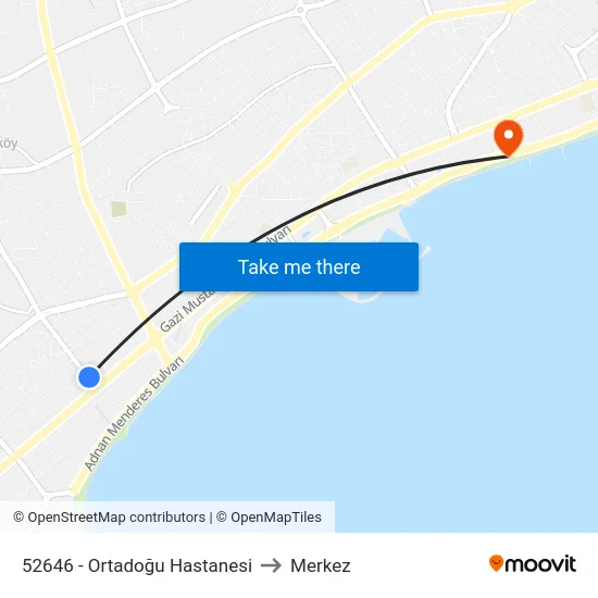 52646 - Ortadoğu Hastanesi to Merkez map