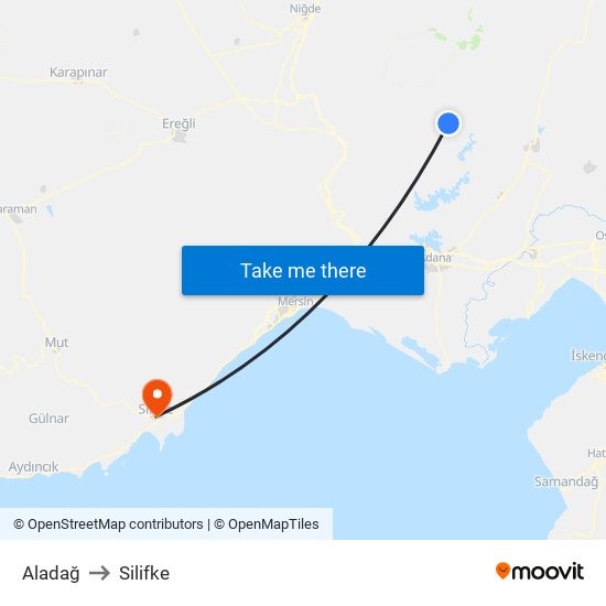 Aladağ to Silifke map