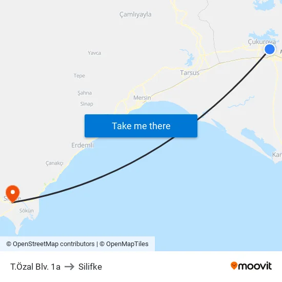 T.Özal Blv. 1a to Silifke map