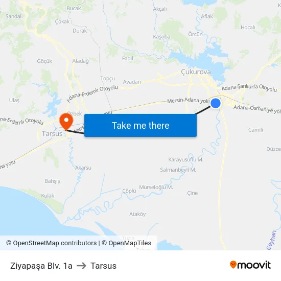 Ziyapaşa Blv. 1a to Tarsus map